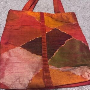 Elegant Patchwork Tote Bag in Red and Orange
